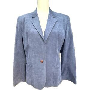 VTG Bill Blass Ultrasuede Career Classic Business Jacket Blazer Women 14 Blue